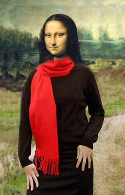 Mona Lisa wearing red Scarf
